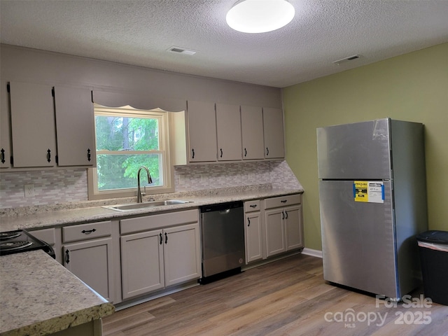 3634 Cartledge Creek Rd, Mount Gilead, NC 27306 - kitchen with stainless steel appliances, a sink, a textured ceiling, light wood finished floors, and tasteful backsplash