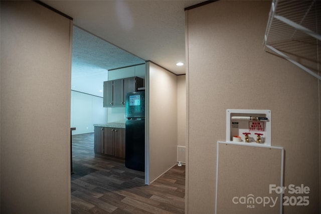 corridor with recessed lighting and dark wood-style floors
