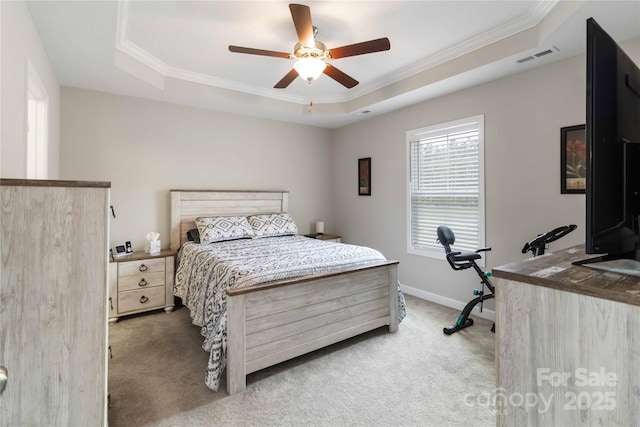 3015 Great Falls Highway, Chester, SC 29014 - carpeted bedroom featuring crown molding, a tray ceiling, and visible vents