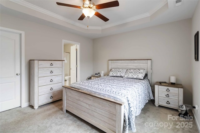 3015 Great Falls Highway, Chester, SC 29014 - bedroom featuring crown molding, a tray ceiling, and light carpet