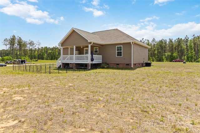 3015 Great Falls Highway, Chester, SC 29014 - back of house with roof with shingles, fence, a yard, and crawl space