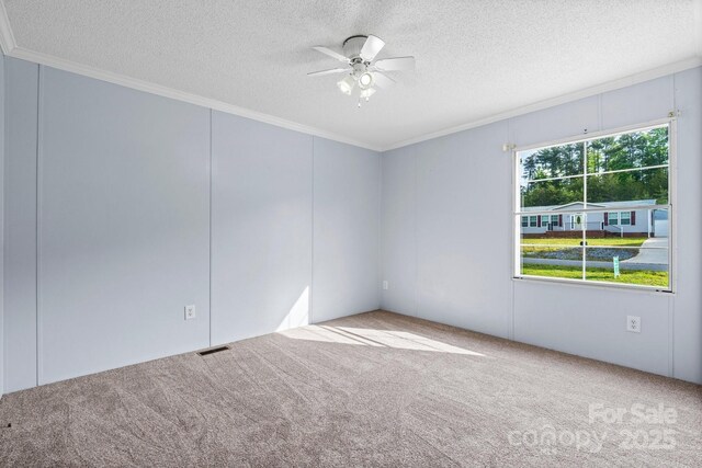 2521 Melvin Propst Dr, Morganton, NC 28655 - carpeted spare room featuring crown molding, a ceiling fan, and a textured ceiling