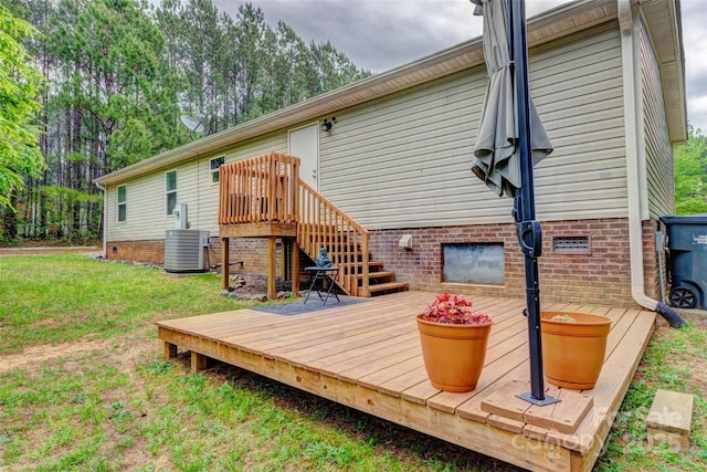 101 J M Ln, Lawndale, NC 28090 - back of house with crawl space, a lawn, a wooden deck, central AC unit, and stairway