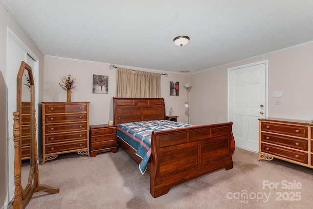 5013 Friendship Circle Rd, East Bend, NC 27018 - bedroom featuring carpet flooring, ornamental molding, and a textured ceiling