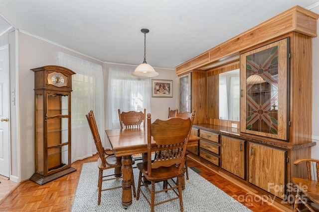 5013 Friendship Circle Rd, East Bend, NC 27018 - dining area with ornamental molding, plenty of natural light, and a textured ceiling