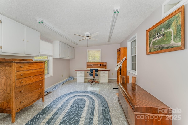 5013 Friendship Circle Rd, East Bend, NC 27018 - office featuring a ceiling fan, a textured ceiling, and light flooring