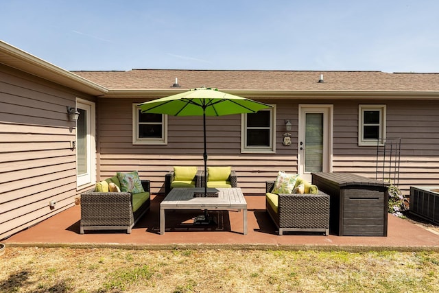 exterior space featuring outdoor lounge area and cooling unit