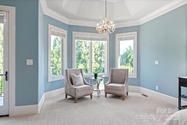 8904 Woodhall Lake Dr, Waxhaw, NC 28173 - sitting room with carpet floors, a notable chandelier, and a wealth of natural light
