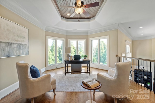 8904 Woodhall Lake Dr, Waxhaw, NC 28173 - home office with baseboards, ceiling fan, recessed lighting, and wood finished floors