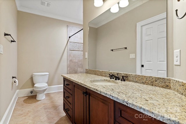 8904 Woodhall Lake Dr, Waxhaw, NC 28173 - bathroom with toilet, baseboards, ornamental molding, and a shower