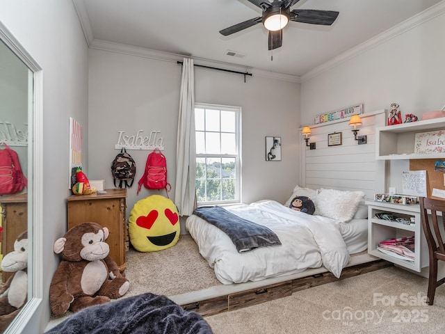 2125 Belle Vernon Ave, Charlotte, NC 28210 - carpeted bedroom with ornamental molding and ceiling fan