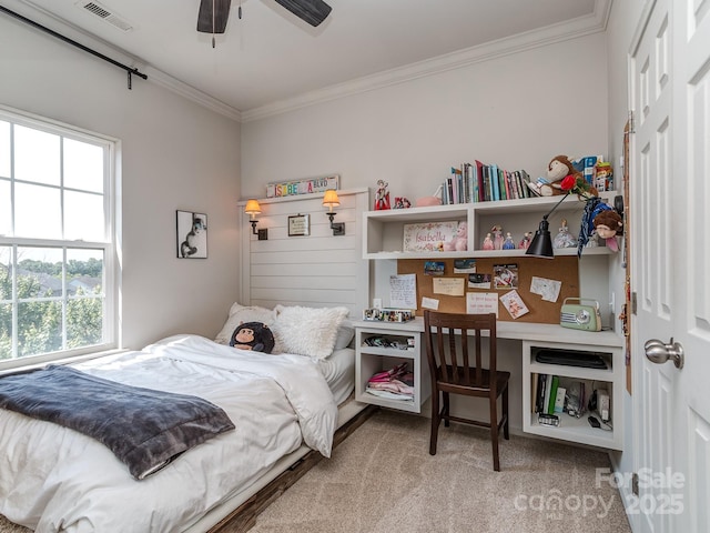 2125 Belle Vernon Ave, Charlotte, NC 28210 - bedroom with multiple windows, crown molding, and light colored carpet