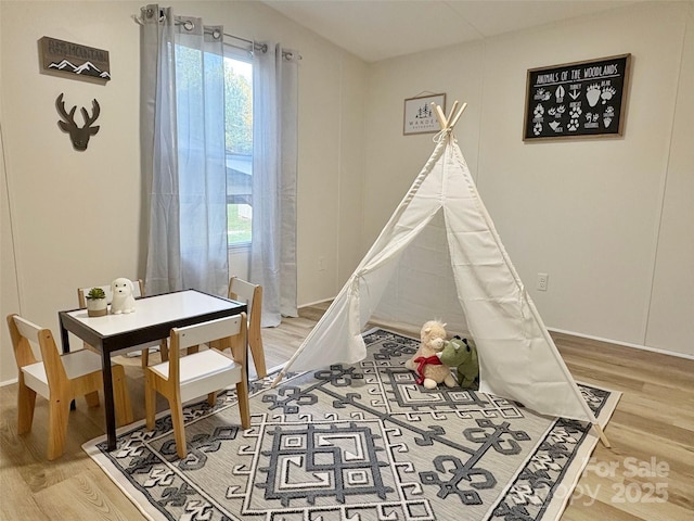 recreation room with wood finished floors