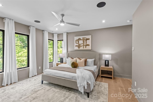 624 Heather Ln, Charlotte, NC 28209 - bedroom featuring wood finished floors, baseboards, recessed lighting, and ceiling fan