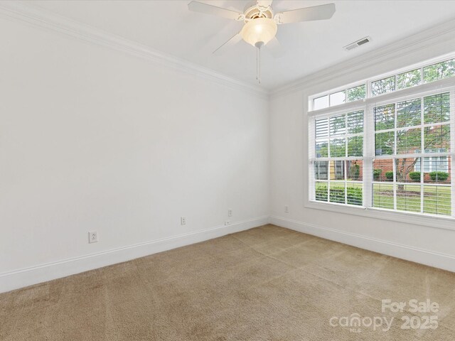140 Villa Lake Dr, Fort Mill, SC 29708 - unfurnished room with light carpet, baseboards, ornamental molding, and ceiling fan