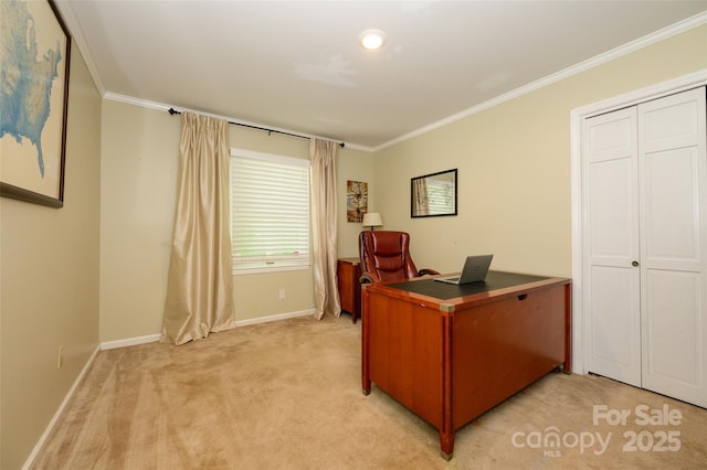13030 Mayes Rd, Huntersville, NC 28078 - office area with light carpet, baseboards, and ornamental molding