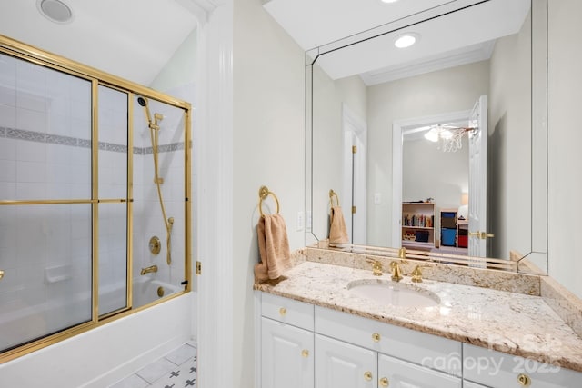bathroom with vanity, combined bath / shower with glass door, and tile patterned floors