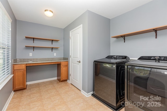 1071 Bassett Way, Fort Mill, SC 29707 - laundry room with a desk, independent washer and dryer, and baseboards