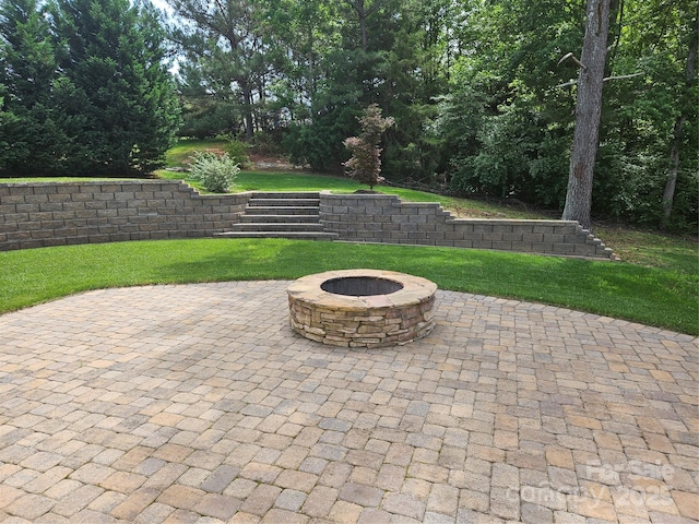 1071 Bassett Way, Fort Mill, SC 29707 - view of patio / terrace with a fire pit