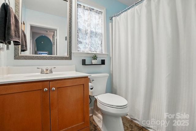 2745 Stockwood Dr, Gastonia, NC 28056 - bathroom featuring toilet, vanity, and a shower with curtain