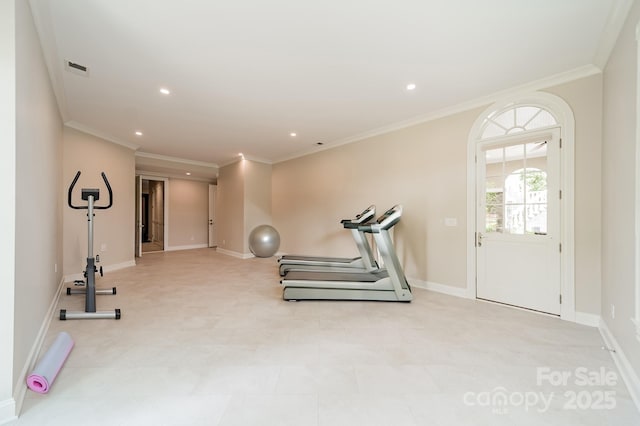 140 Lightship Dr, Mooresville, NC 28117 - workout room featuring recessed lighting, baseboards, and ornamental molding