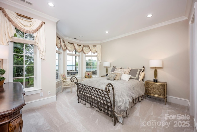 140 Lightship Dr, Mooresville, NC 28117 - carpeted bedroom with baseboards, crown molding, and recessed lighting