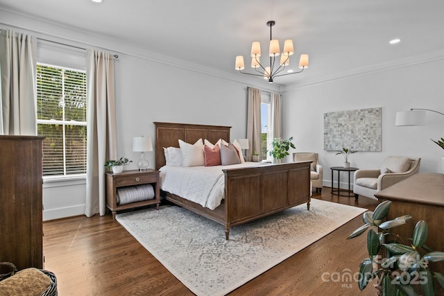 10822 Brandie Meadow Ln, Huntersville, NC 28078 - bedroom featuring a chandelier, ornamental molding, wood finished floors, baseboards, and recessed lighting