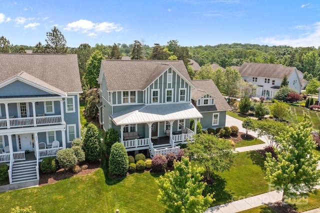 10822 Brandie Meadow Ln, Huntersville, NC 28078 - back of property with a porch, a yard, stairway, and roof with shingles