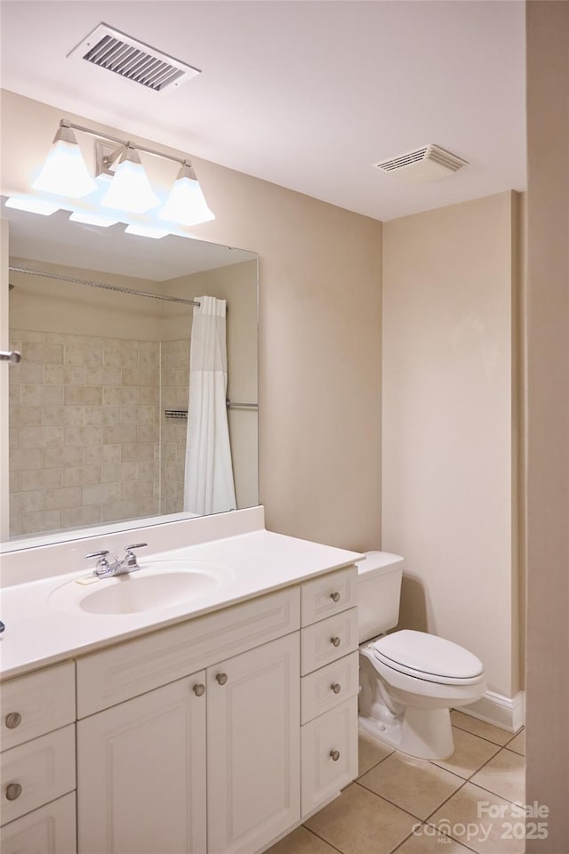 full bathroom featuring tile patterned floors, vanity, toilet, and visible vents