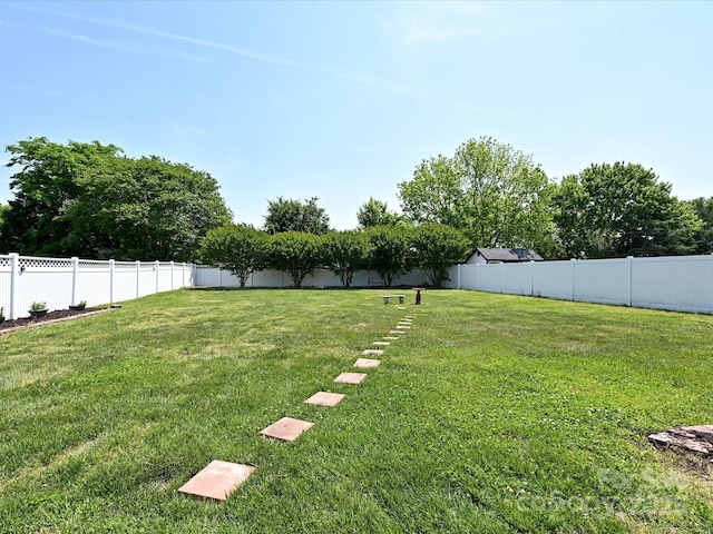 view of yard with a fenced backyard