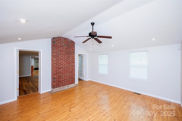 3933 Planters Pl, Indian Trail, NC 28079 - unfurnished room with light wood-style floors, vaulted ceiling, a ceiling fan, and recessed lighting