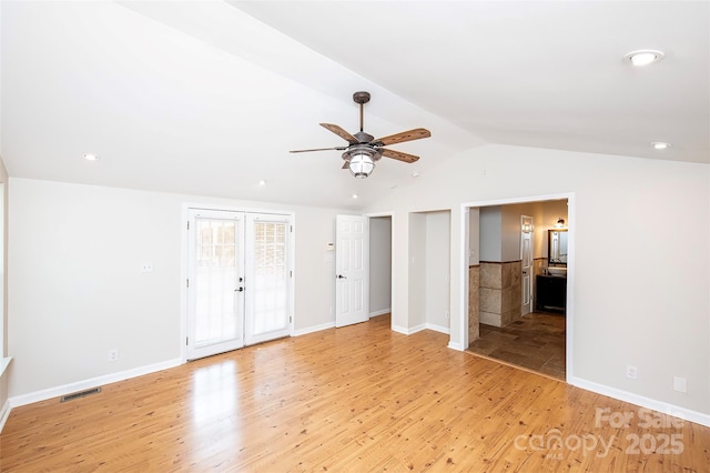 3933 Planters Pl, Indian Trail, NC 28079 - unfurnished bedroom with light wood-style flooring, lofted ceiling, french doors, access to outside, and recessed lighting