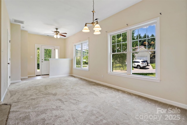8 Cherry Laurel Ln, Swannanoa, NC 28778 - empty room with carpet flooring, baseboards, ceiling fan, and a chandelier
