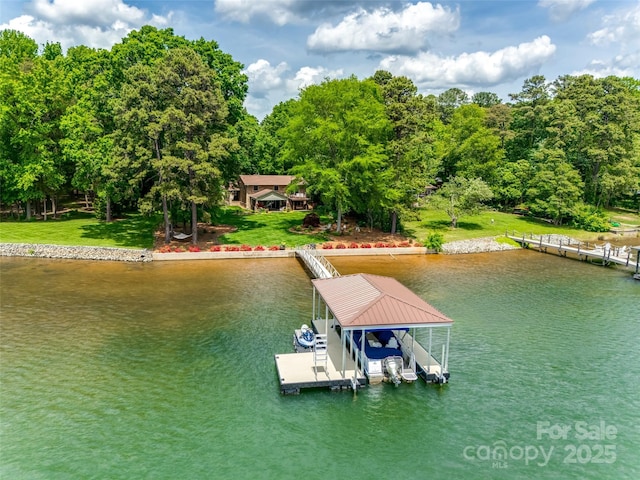 16317 Terry Ln, Huntersville, NC 28078 - dock area featuring a lawn, a water view, and boat lift