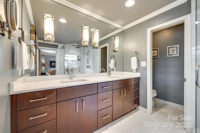 16317 Terry Ln, Huntersville, NC 28078 - full bathroom featuring double vanity, a sink, a stall shower, and toilet