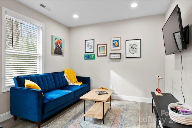 106 Dalton St, Black Mountain, NC 28711 - living area with baseboards, wood finished floors, and recessed lighting
