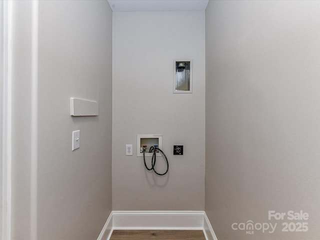 4625 Piedmont Row Dr Unit 410, Charlotte, NC 28210 - laundry area featuring hookup for a washing machine, hookup for an electric dryer, dark wood-style flooring, and baseboards