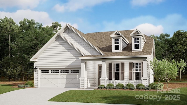 5059 Valita Rd, York, SC 29745 - view of front of property with a garage, a front yard, roof with shingles, a porch, and driveway