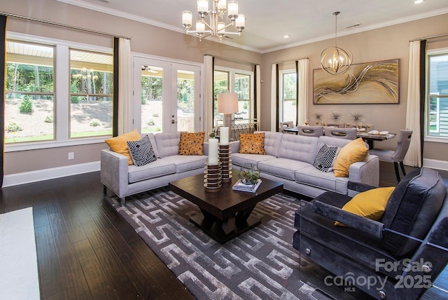 5059 Valita Rd, York, SC 29745 - living area with baseboards, a chandelier, a wealth of natural light, and dark wood-type flooring