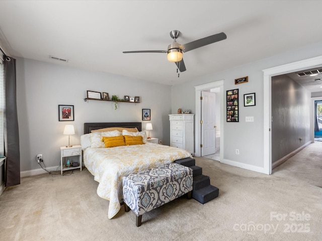 6909 Dunton St, Huntersville, NC 28078 - bedroom with visible vents, carpet flooring, baseboards, and ceiling fan