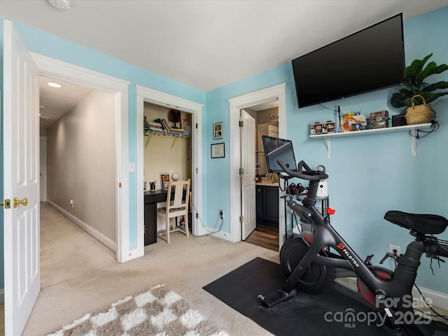 6909 Dunton St, Huntersville, NC 28078 - workout area with baseboards and light carpet