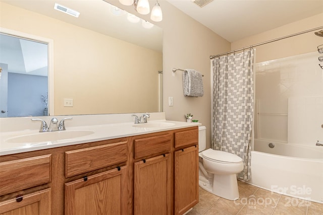 full bathroom with toilet, tile patterned floors, visible vents, and a sink