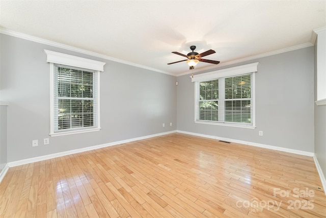 4700 Hickory Grove Rd, Mount Holly, NC 28120 - unfurnished room with light wood-style flooring, ceiling fan, baseboards, and ornamental molding