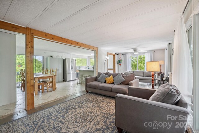 3181 Shag Bark Rd, Connelly Springs, NC 28612 - living room featuring tile patterned floors and ceiling fan