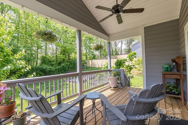 deck featuring a ceiling fan