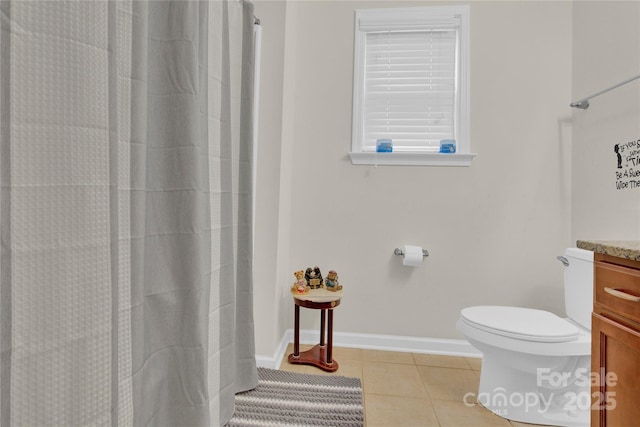 282 Fischer Rd, Fort Mill, SC 29175 - bathroom with tile patterned flooring, vanity, toilet, baseboards, and a shower with curtain