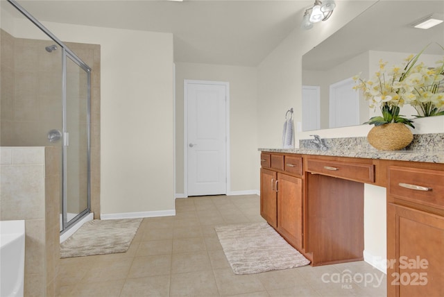 282 Fischer Rd, Fort Mill, SC 29175 - bathroom with a shower stall, tile patterned flooring, and vanity