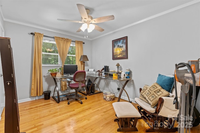 1792 Hoffman Rd, Gastonia, NC 28054 - home office featuring a ceiling fan, wood finished floors, ornamental molding, and baseboards