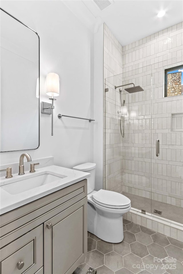 242 Shoreline Loop, Mooresville, NC 28117 - full bath featuring a shower stall, tile patterned floors, and vanity