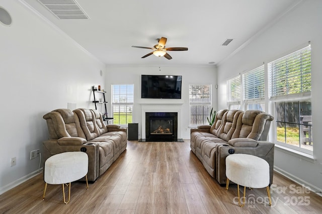 8833 Cavonnier Ln, Charlotte, NC 28216 - living room featuring wood finished floors, plenty of natural light, and crown molding
